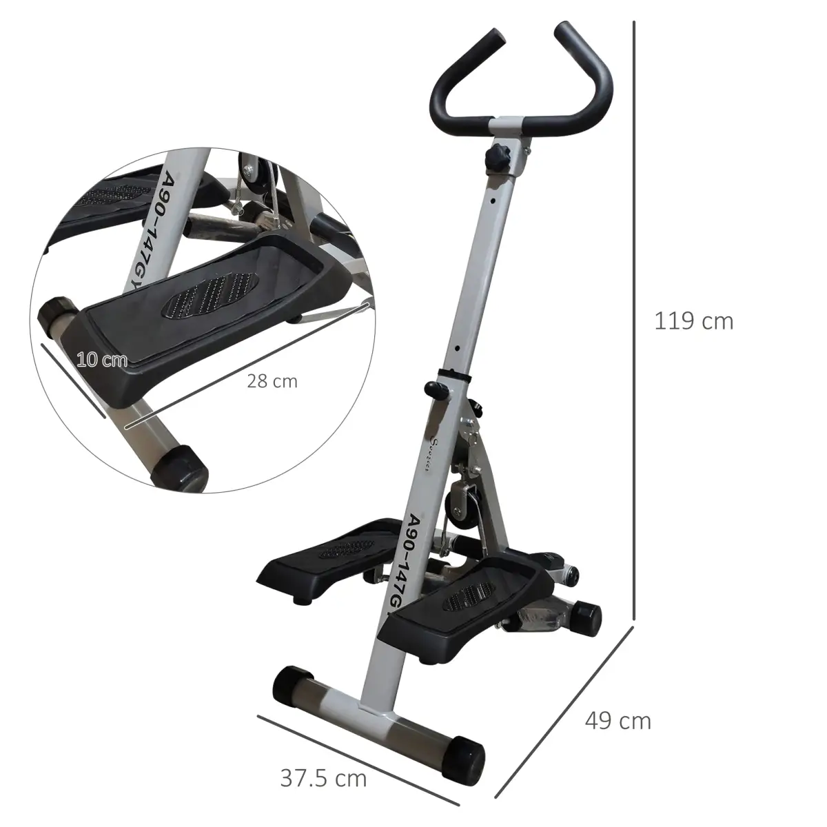 Foldable Stepper Adjustable Step Machine w/ Handlebar LCD Display, Grey HOMCOM by Unbranded