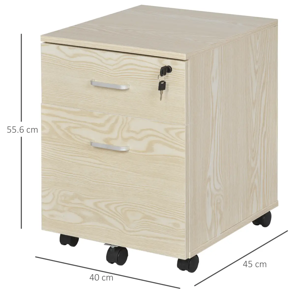 2-Drawer Locking Office Filing Cabinet 5 Wheels Rolling Storage Oak Vinsetto by Unbranded