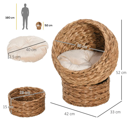 Wicker Cat House, Raised Cat Bed with Cylindrical Base, 42 x 33 x 52cm by PawHut
