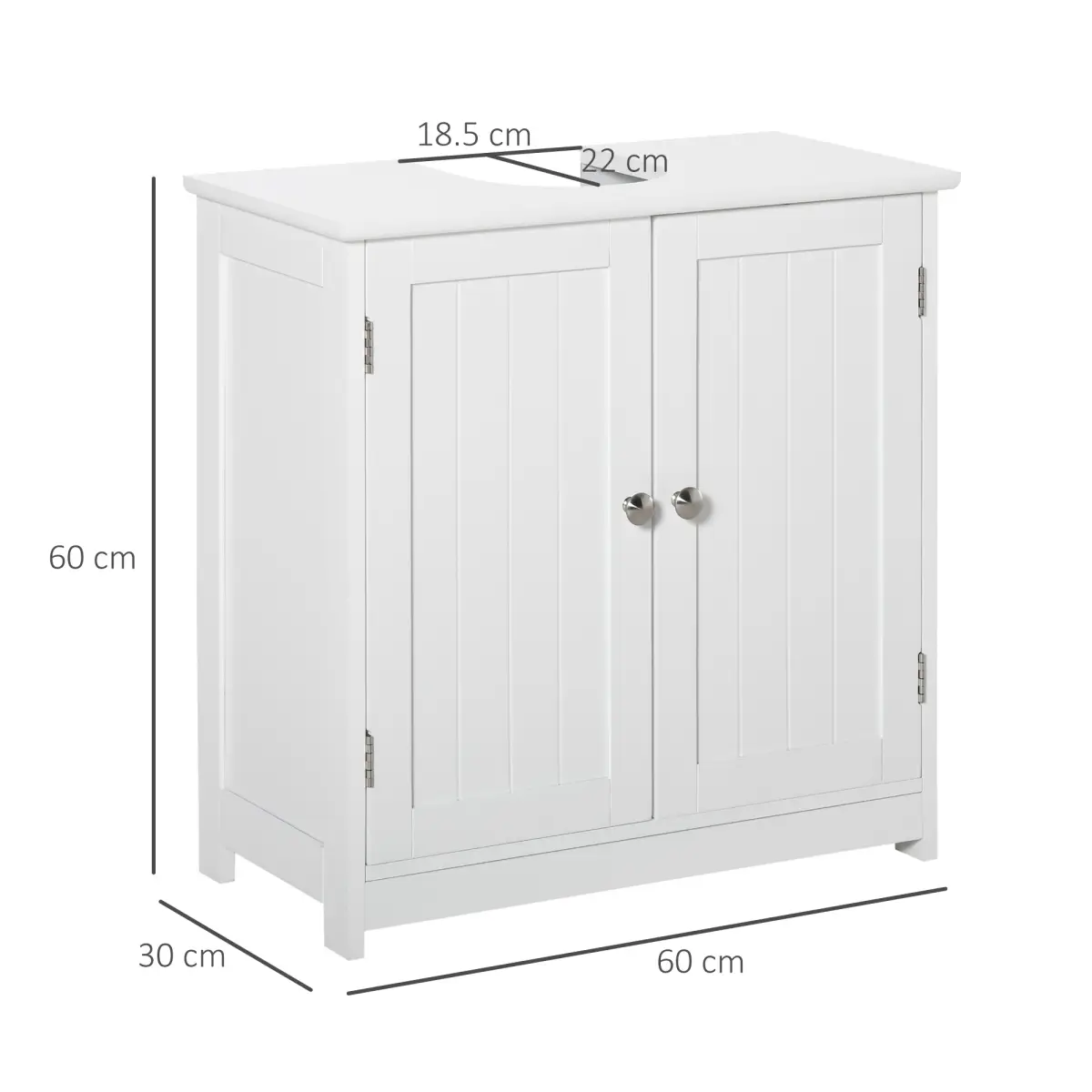 kleankin 60x60cm Under-Sink Storage Cabinet Adjustable Shelf Drain Hole White by Unbranded