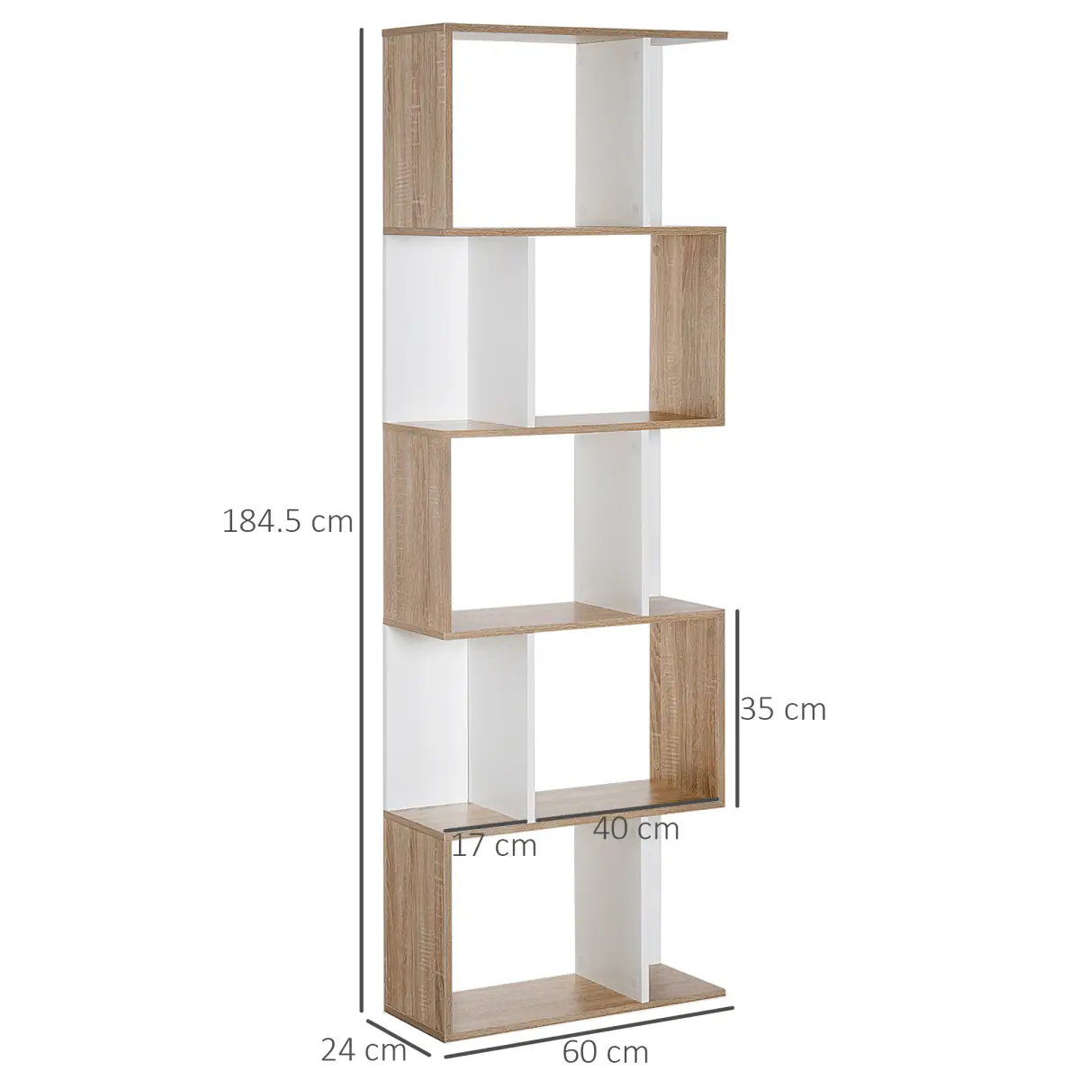 5-tier Display Shelving Storage Bookcase S Shape design Unit Natural by HOMCOM