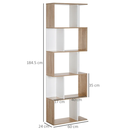 5-tier Display Shelving Storage Bookcase S Shape design Unit Natural by HOMCOM