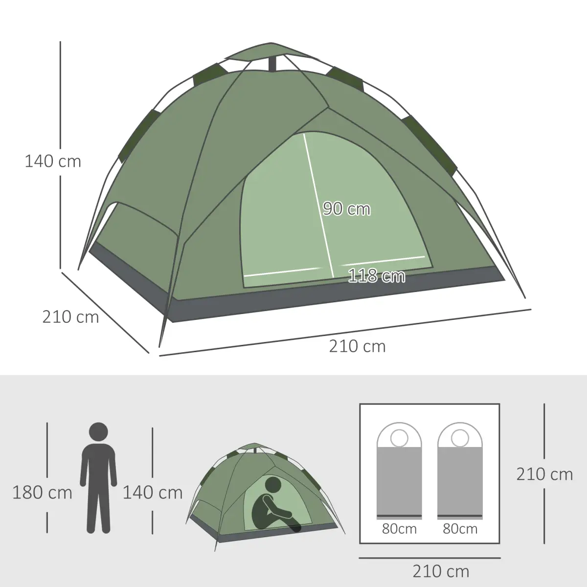 2 Man Pop Up Tent Camping Festival Hiking Family Travel Shelter Outsunny by Unbranded