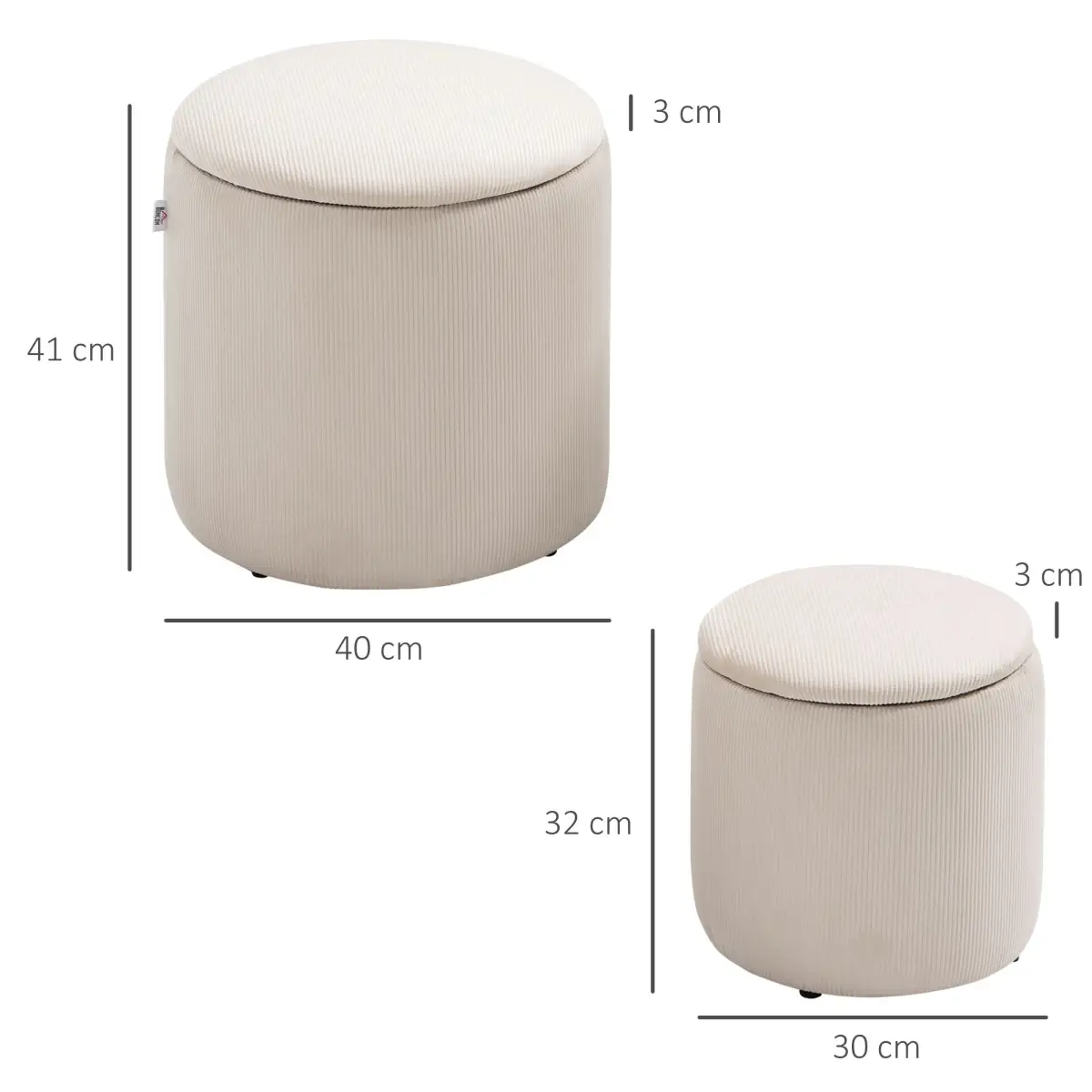 HOMCOM Modern Fabric Storage Ottoman with Removable Lid, Set of 2, Cream White by HOMCOM