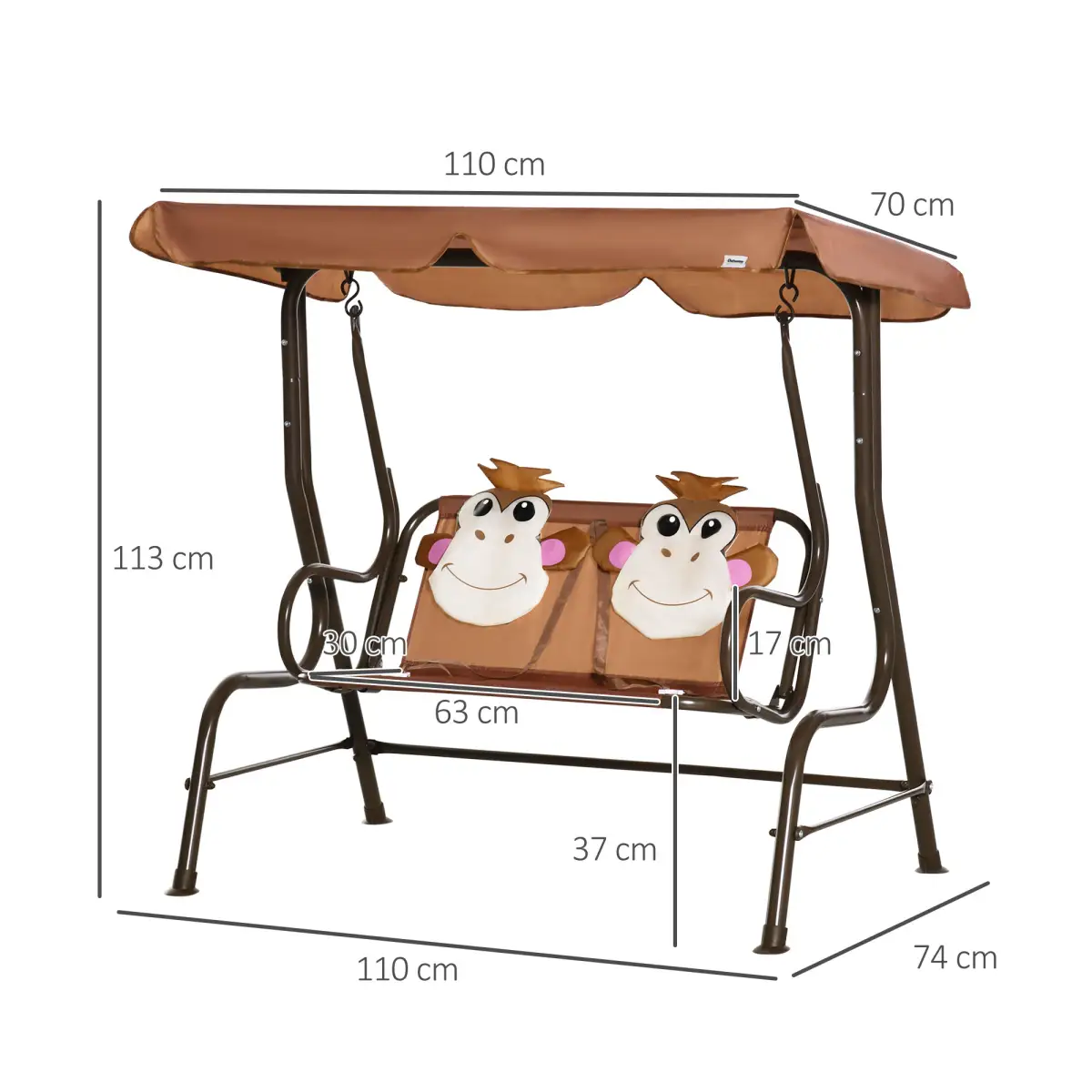 Two-Seat Kids Canopy Swing Chair Adjustable Awning, Seatbelt by Outsunny