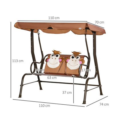 Two-Seat Kids Canopy Swing Chair Adjustable Awning, Seatbelt by Outsunny
