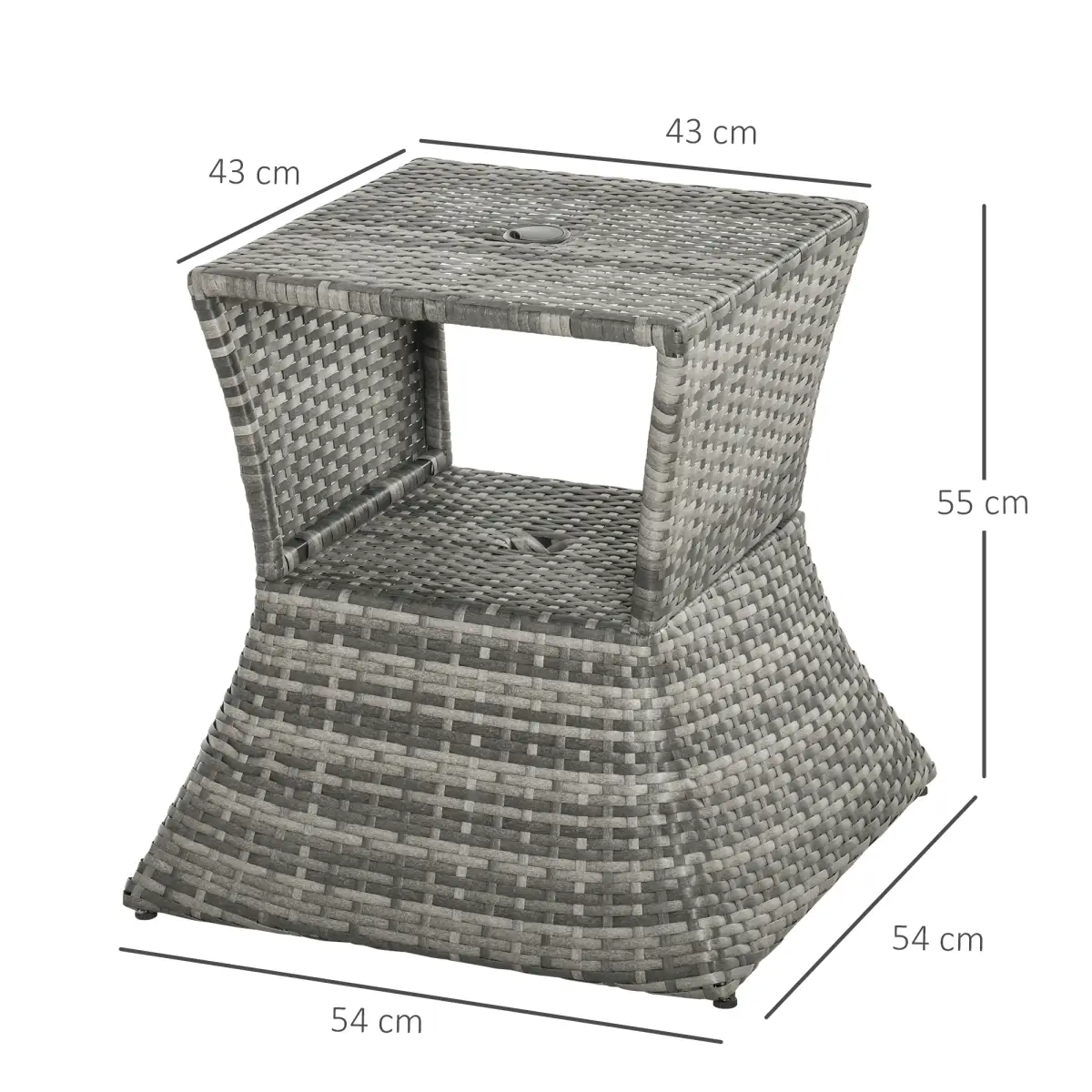 Outsunny Rattan Wicker Tea Coffee Table w/ Umbrella Hole and Storage Space Grey by Outsunny