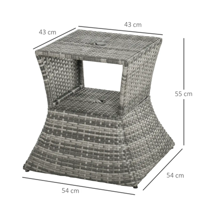 Outsunny Rattan Wicker Tea Coffee Table w/ Umbrella Hole and Storage Space Grey by Outsunny