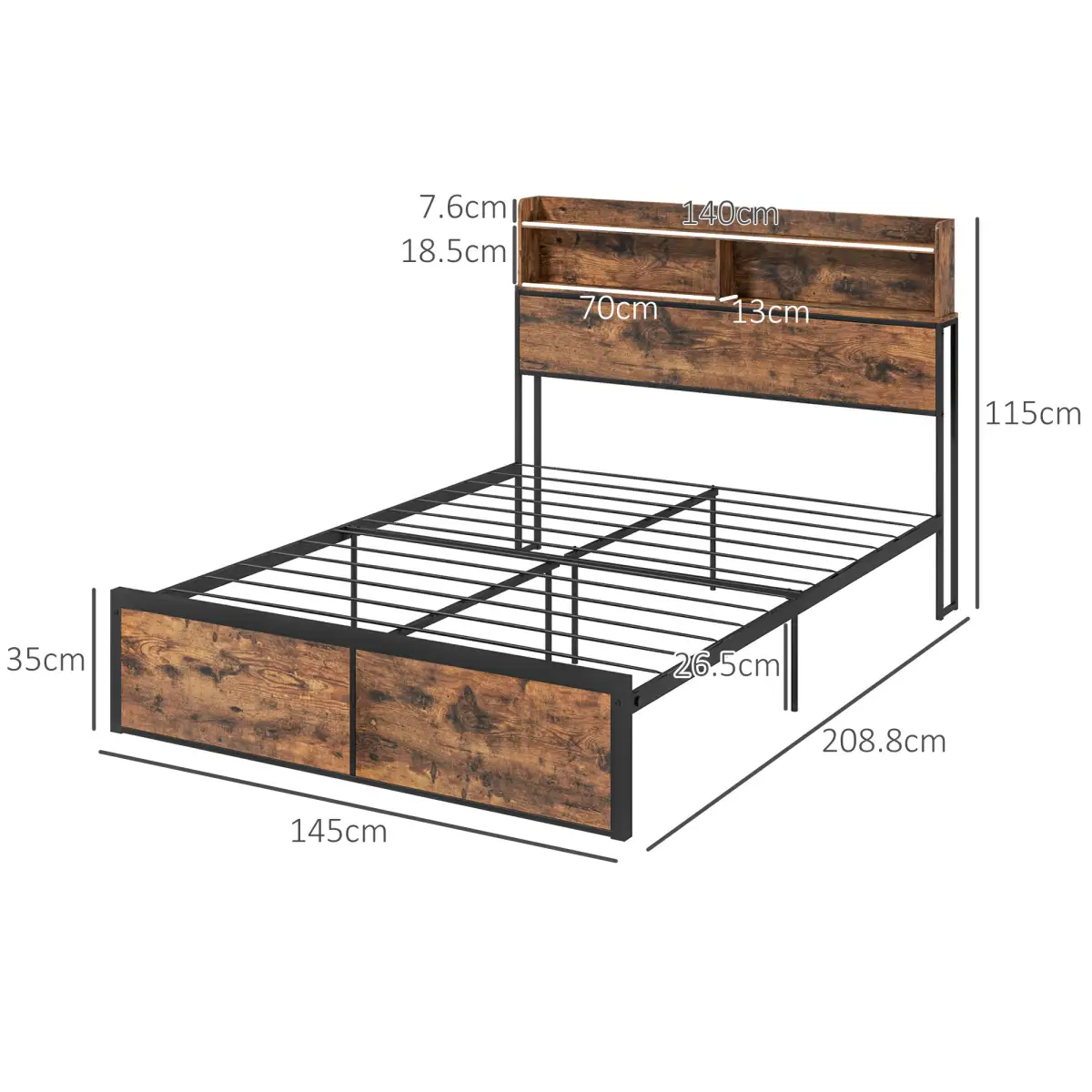 HOMCOM 4.8FT Double Bed Frame with Storage Headboard and Under Bed Storage by HOMCOM
