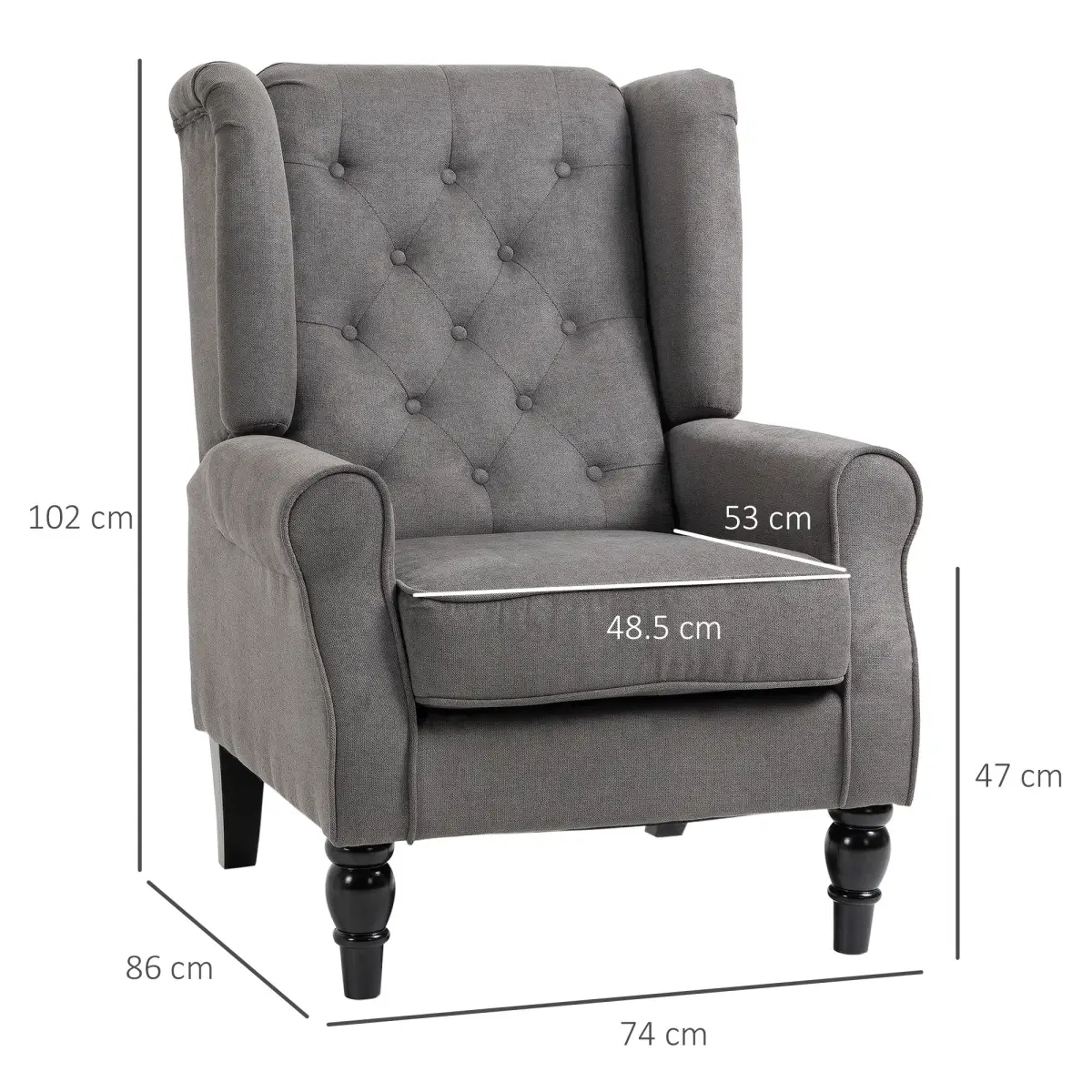 Accent Armchair Home Furniture Retro Tufted Club Wood Fabric Dark Grey by HOMCOM