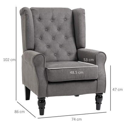 Accent Armchair Home Furniture Retro Tufted Club Wood Fabric Dark Grey by HOMCOM