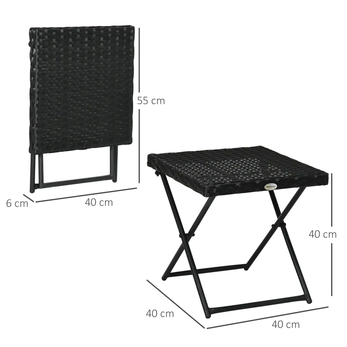 Folding Square Rattan Coffee Table for Bistro Balcony Garden Outdoor Black by Outsunny