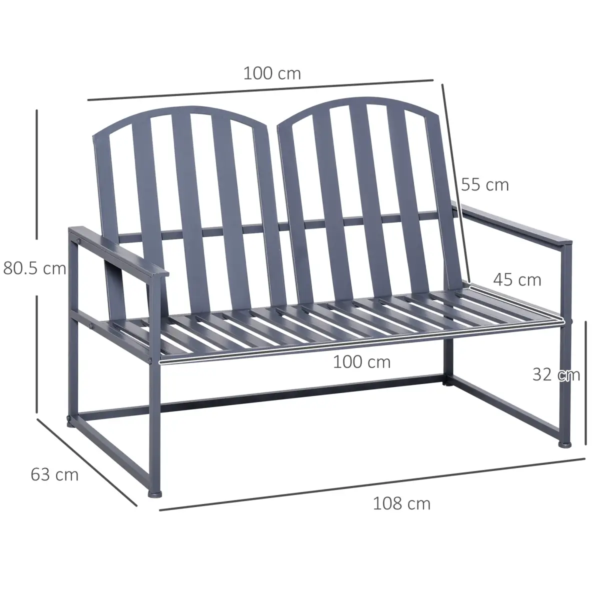 2 Seat Steel Patio Garden Bench Chair Slat Design Backyard Porch Outsunny by Unbranded