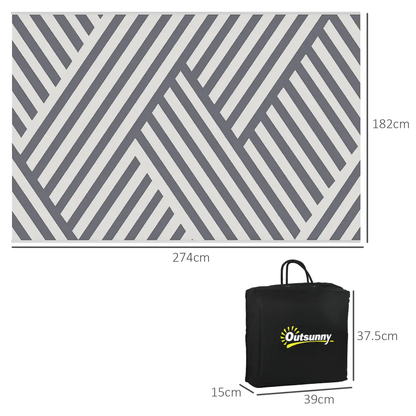 Outsunny Reversible Waterproof Outdoor Rug with Carry Bag, 182 x 274cm, Grey by Outsunny
