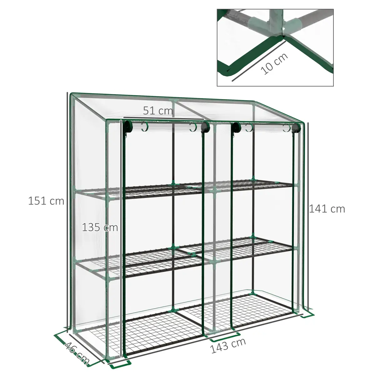Outsunny Mini Green House with 3 Tier Shelves, 151H x 143W x 46Dcm, Clear by Outsunny