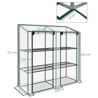Outsunny Mini Green House with 3 Tier Shelves, 151H x 143W x 46Dcm, Clear by Outsunny