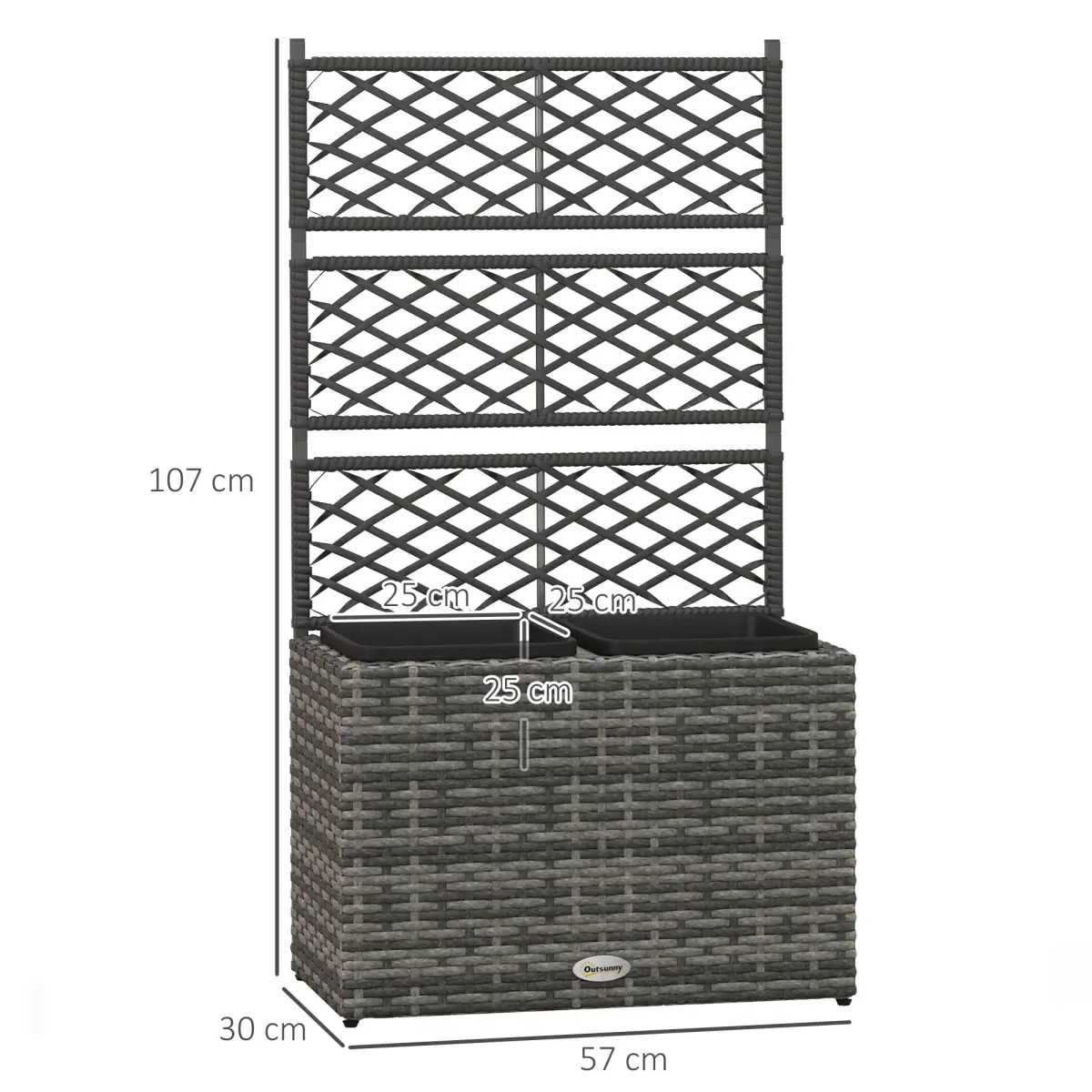 Outsunny Garden PE Rattan Planter Box with Trellis Flower Raised Bed 57x30x107cm by Outsunny