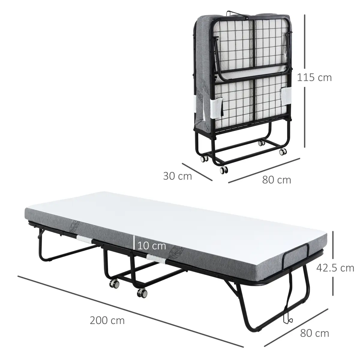 Folding Bed with 10cm Mattress, Portable Foldable Guest Bed Metal Frame by HOMCOM