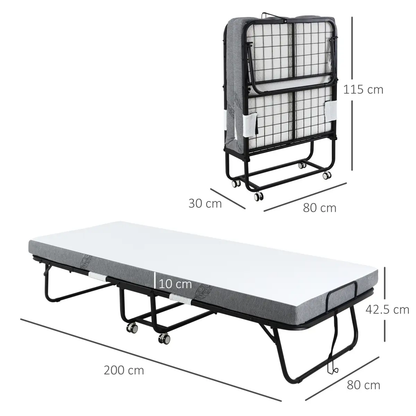 Folding Bed with 10cm Mattress, Portable Foldable Guest Bed Metal Frame by HOMCOM