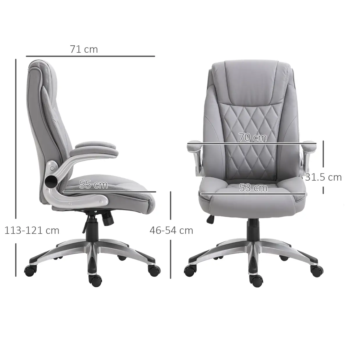 High Back Executive Office Chair Home Swivel PU Leather Chair, Grey by Vinsetto