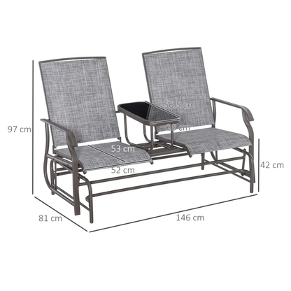 2 Seater Metal Double Swing Chair Glider Rocking Chair Seat With Table Grey by Outsunny