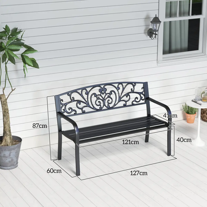2-Seater Garden Bench, Steel-Black by Outsunny