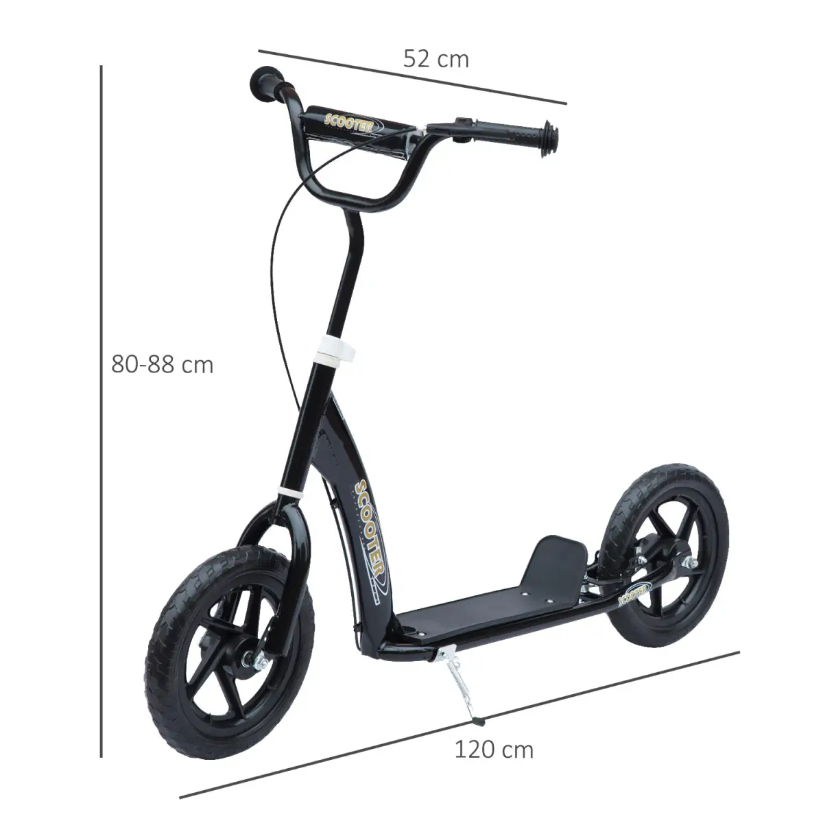 Push Scooter Teen Kids Stunt Bike Ride On with 12" EVA Tyres, Black HOMCOM by Unbranded