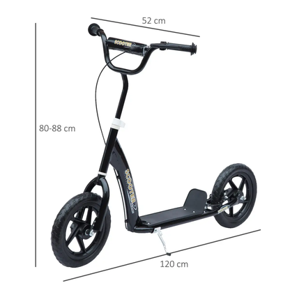 Push Scooter Teen Kids Stunt Bike Ride On with 12" EVA Tyres, Black HOMCOM by Unbranded