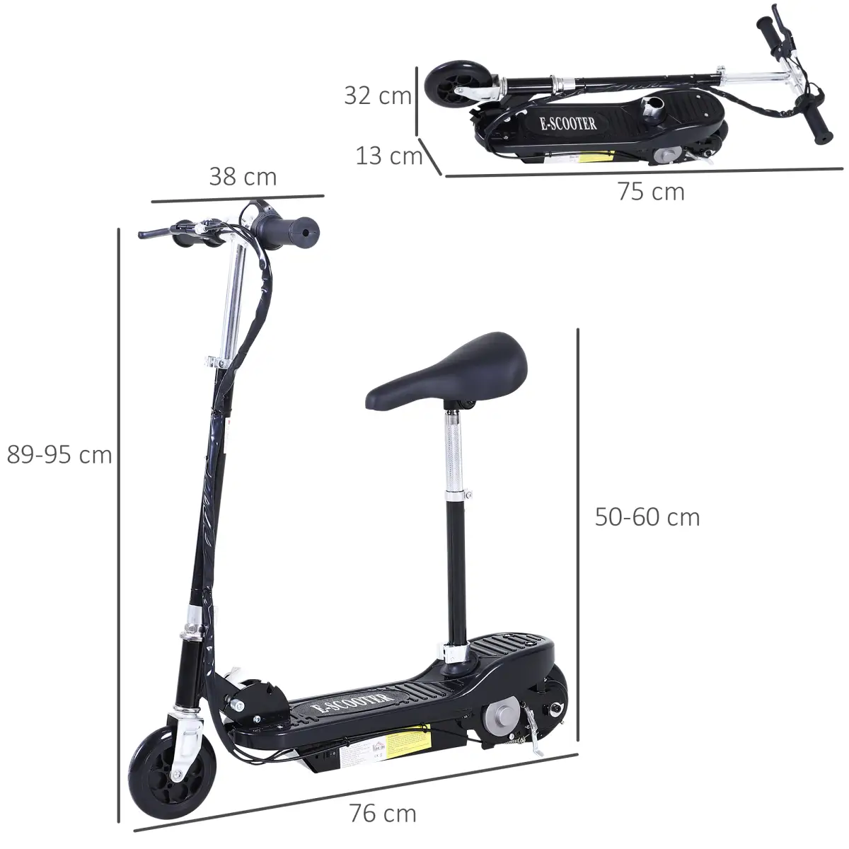 Kids Foldable Electric Powered Scooter 120W Toy Brake Kickstand Black HOMCOM by Unbranded