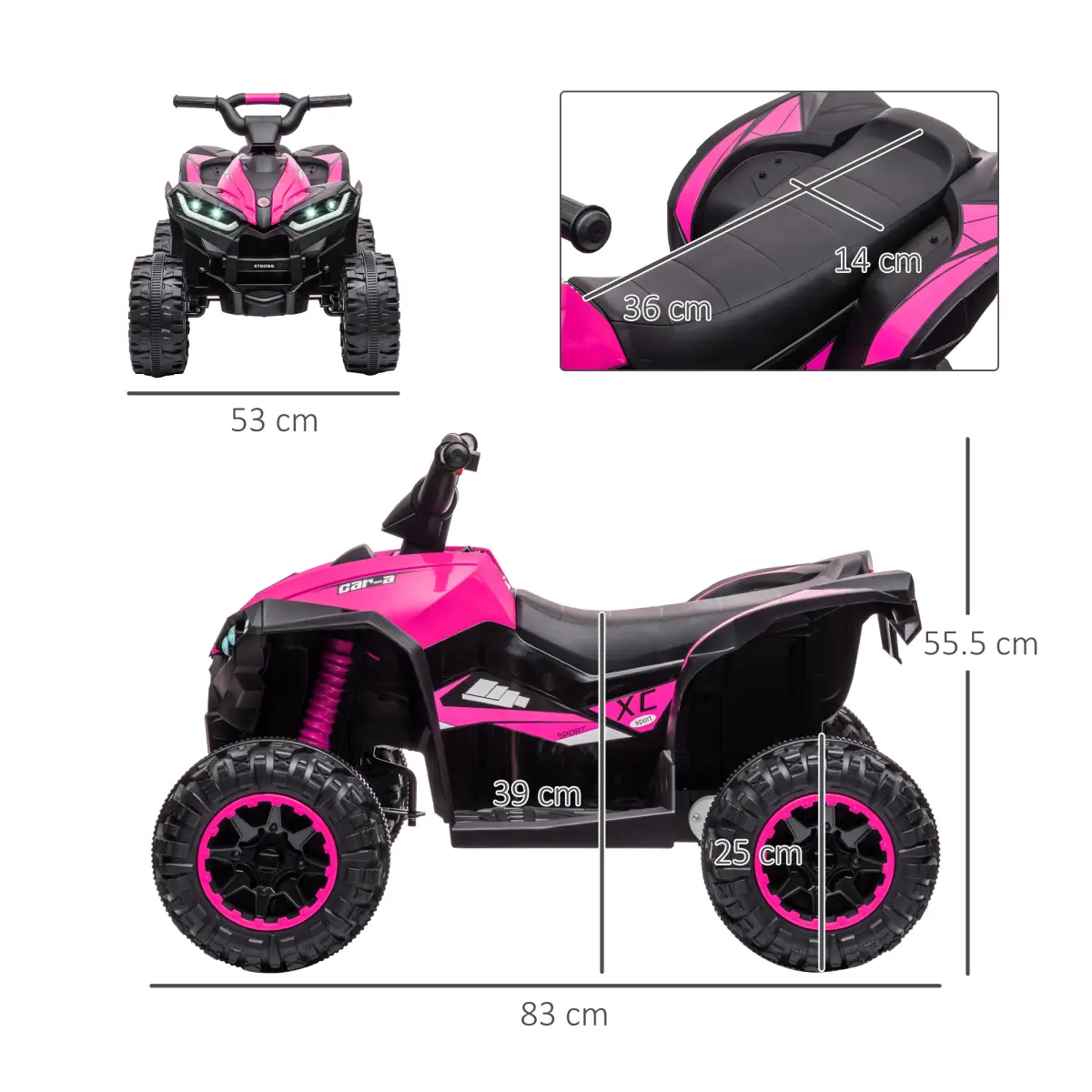 HOMCOM 12V Electric Quad Bikes for Kids Ride On Car ATV Toy for 3-5 Years Pink by Unbranded