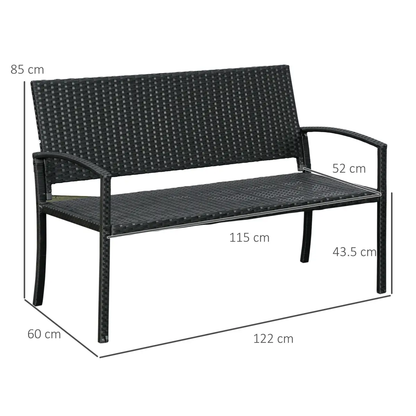 Outsunny Patio Rattan 2 Seater Garden Bench Love Seater Garden Armchair Black by Outsunny