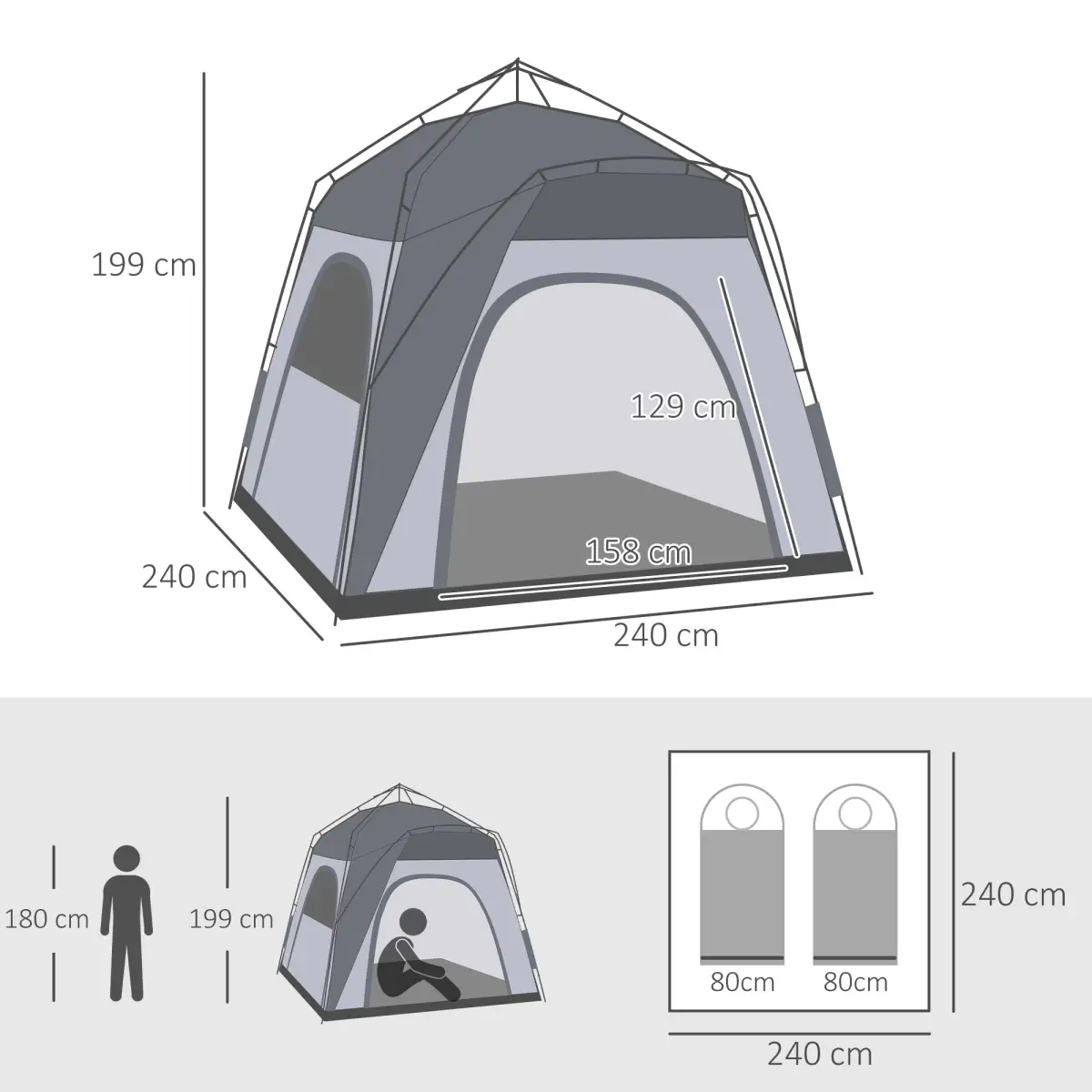 Outsunny Four Man Pop Up Tent Automatic Camping Backpacking Dome Shelter, Green by Outsunny