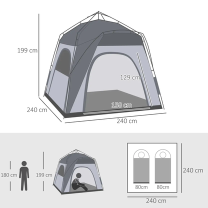 Outsunny Four Man Pop Up Tent Automatic Camping Backpacking Dome Shelter, Green by Outsunny