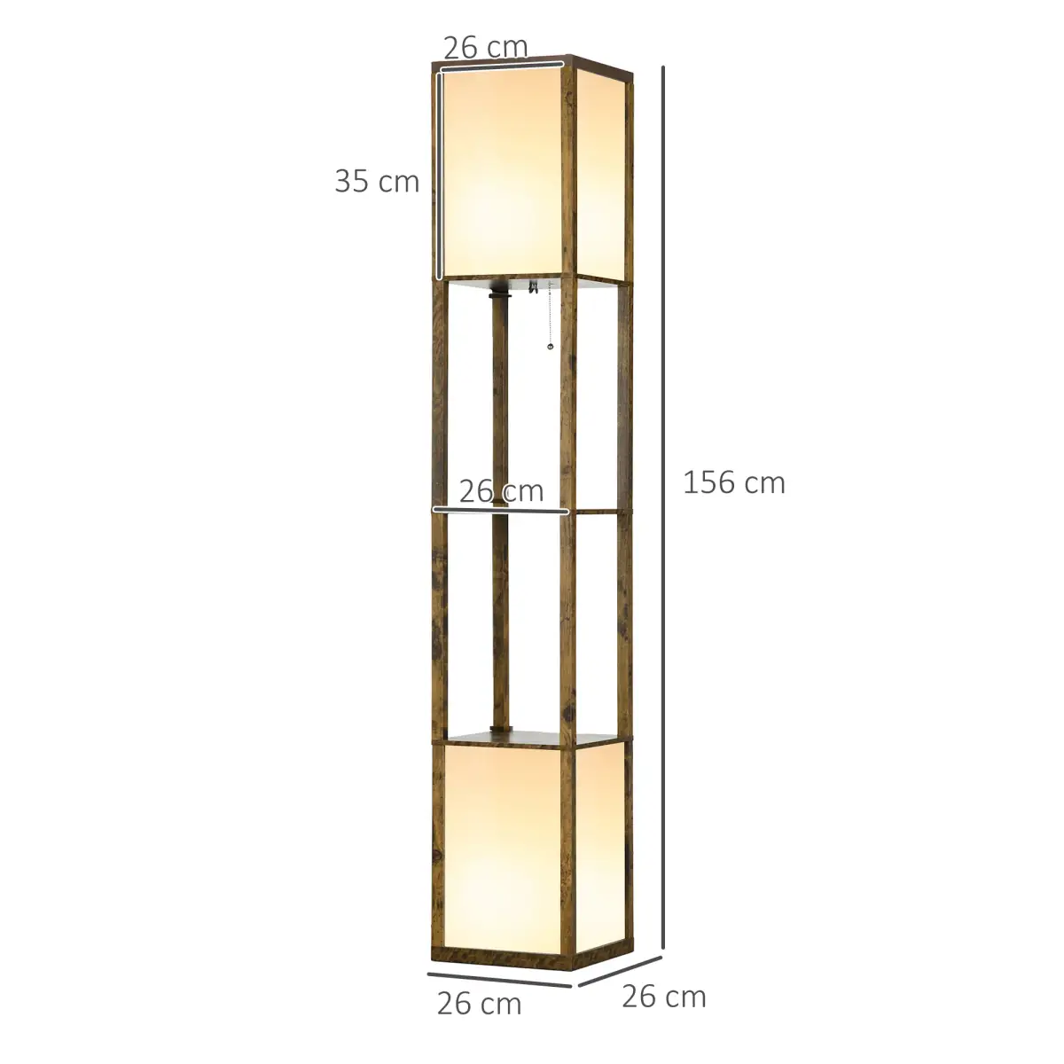 HOMCOM Shelf Floor Lamp with Dual Light, for Living Room, Bedroom, Brown by HOMCOM