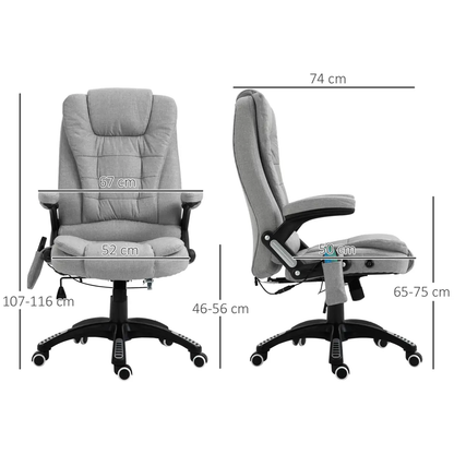 Executive Reclining Chair w/ Heating Massage Points Relaxing Headrest Grey by Unbranded
