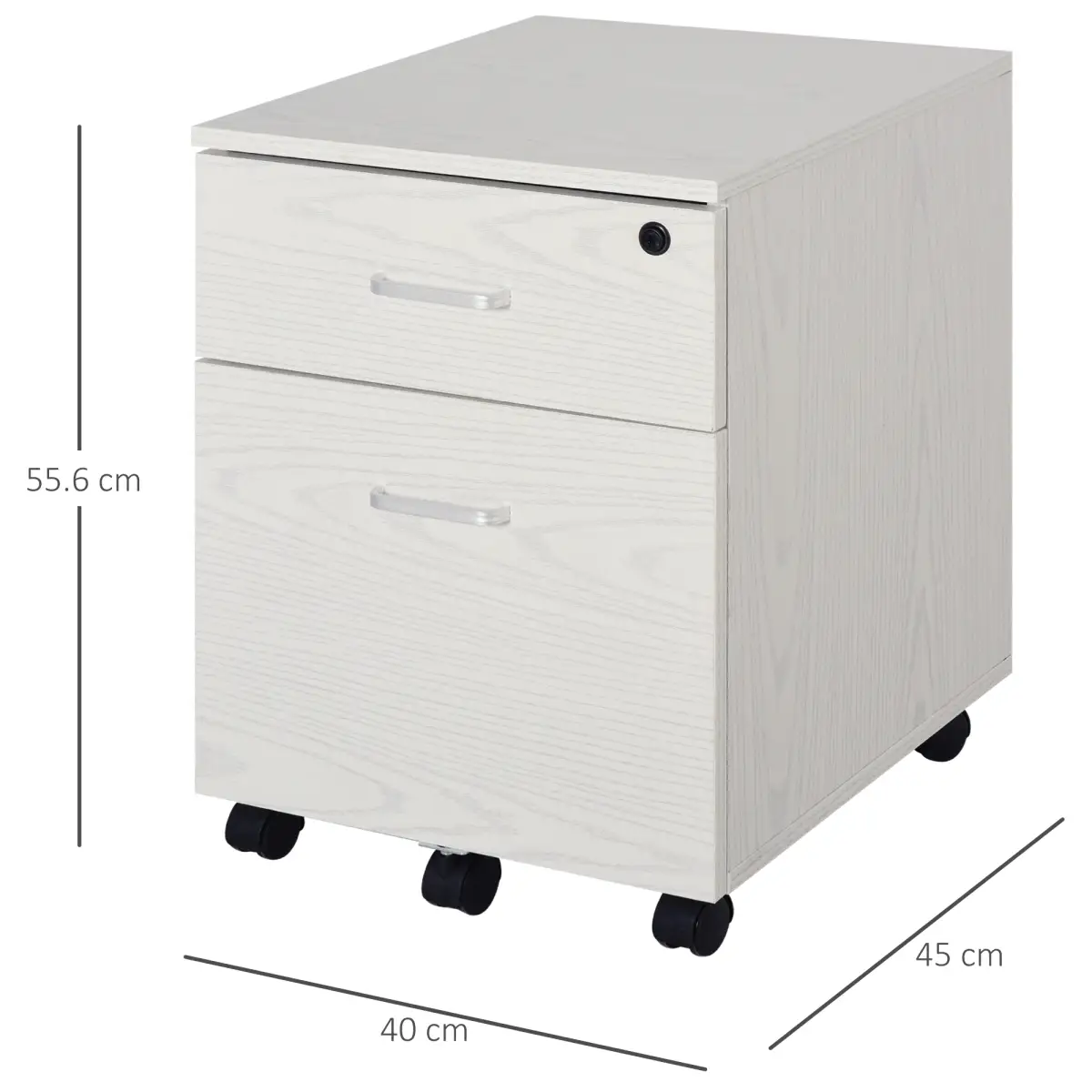 2-Drawer Locking Office Filing Cabinet 5 Wheels Rolling Storage White Vinsetto by Unbranded
