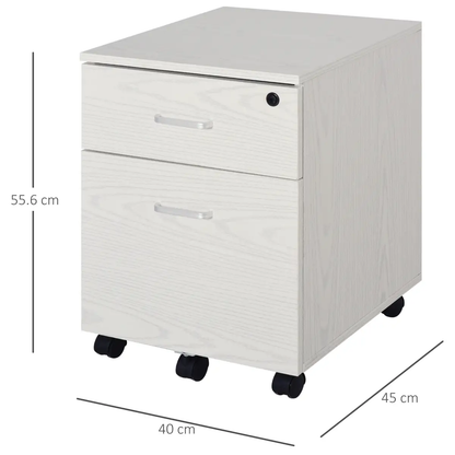 2-Drawer Locking Office Filing Cabinet 5 Wheels Rolling Storage White Vinsetto by Unbranded