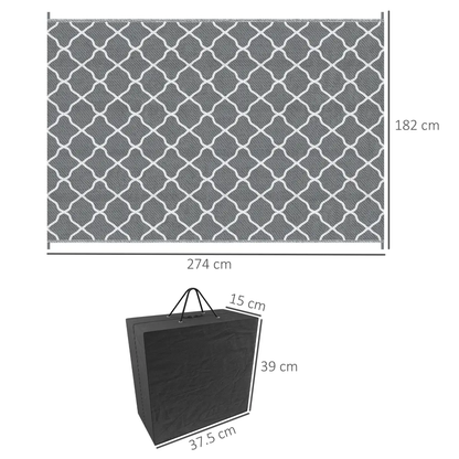 Reversible Outdoor Rug W/ Carry Bag for RV Camping Beach, 182 x 274 cm, Grey by Outsunny