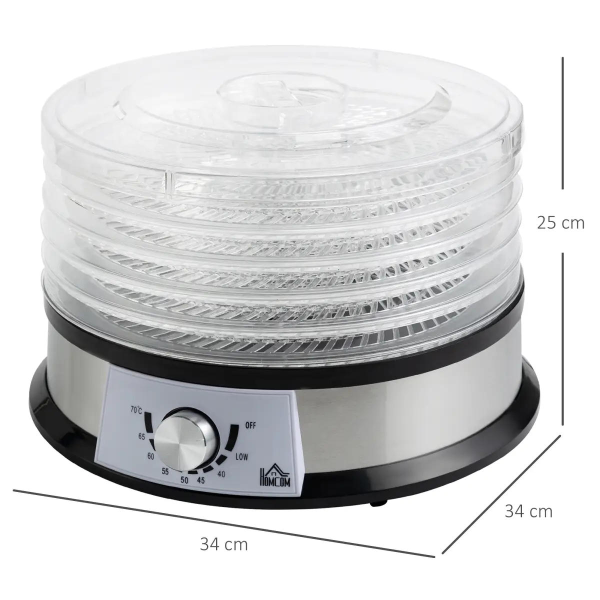 5 Tier Food Dehydrator 250W Stainless Steel Food Dryer Machine Silver by HOMCOM