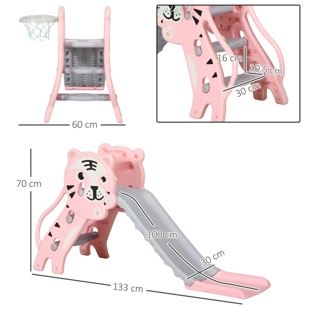 AIYAPLAY Kids Slide with Basketball Hoop, Basketball, for 18-36 Months, Pink by AIYAPLAY