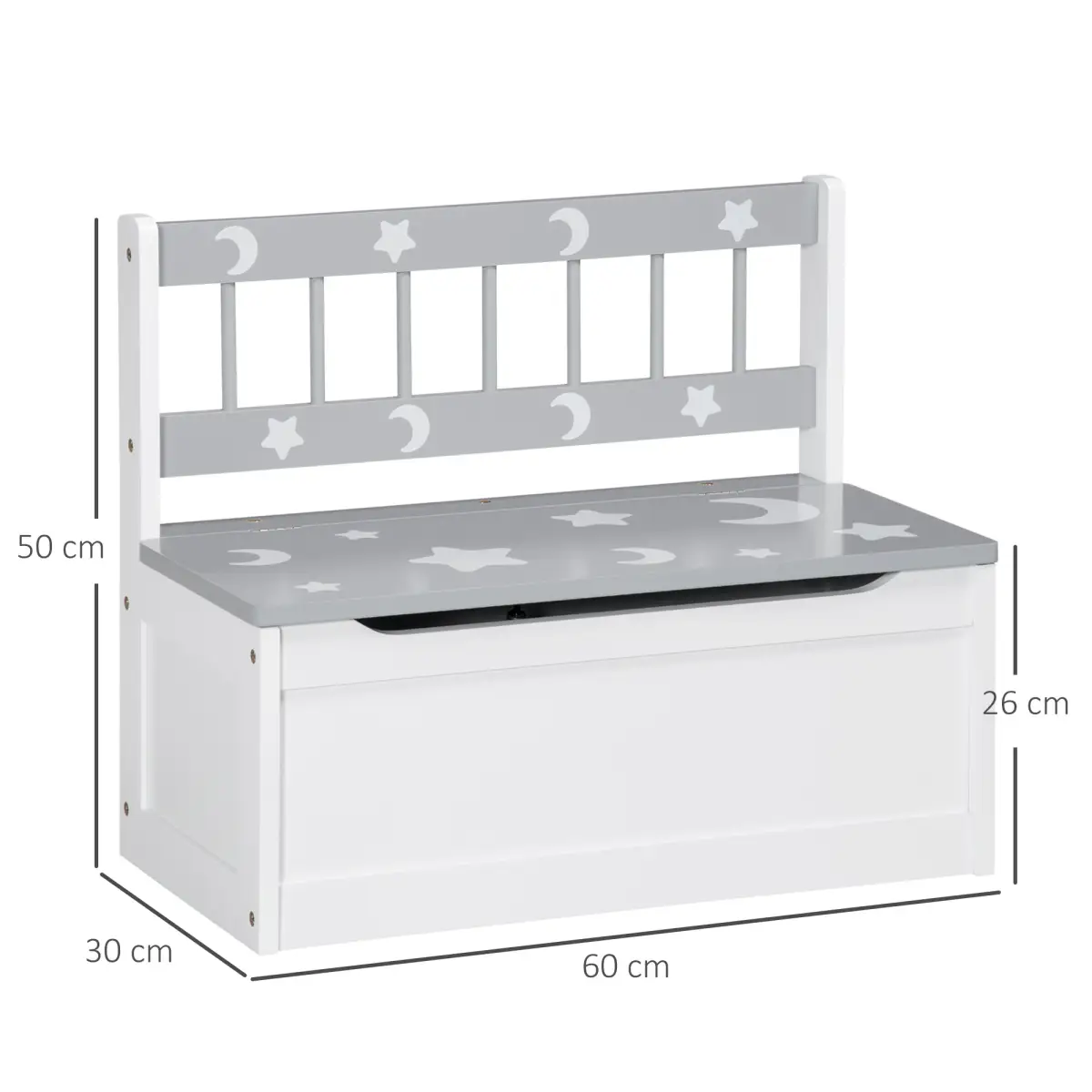 Two-In-One Wooden Toy Box, Kids Storage Bench w/ Safety Rod - Grey by Unbranded