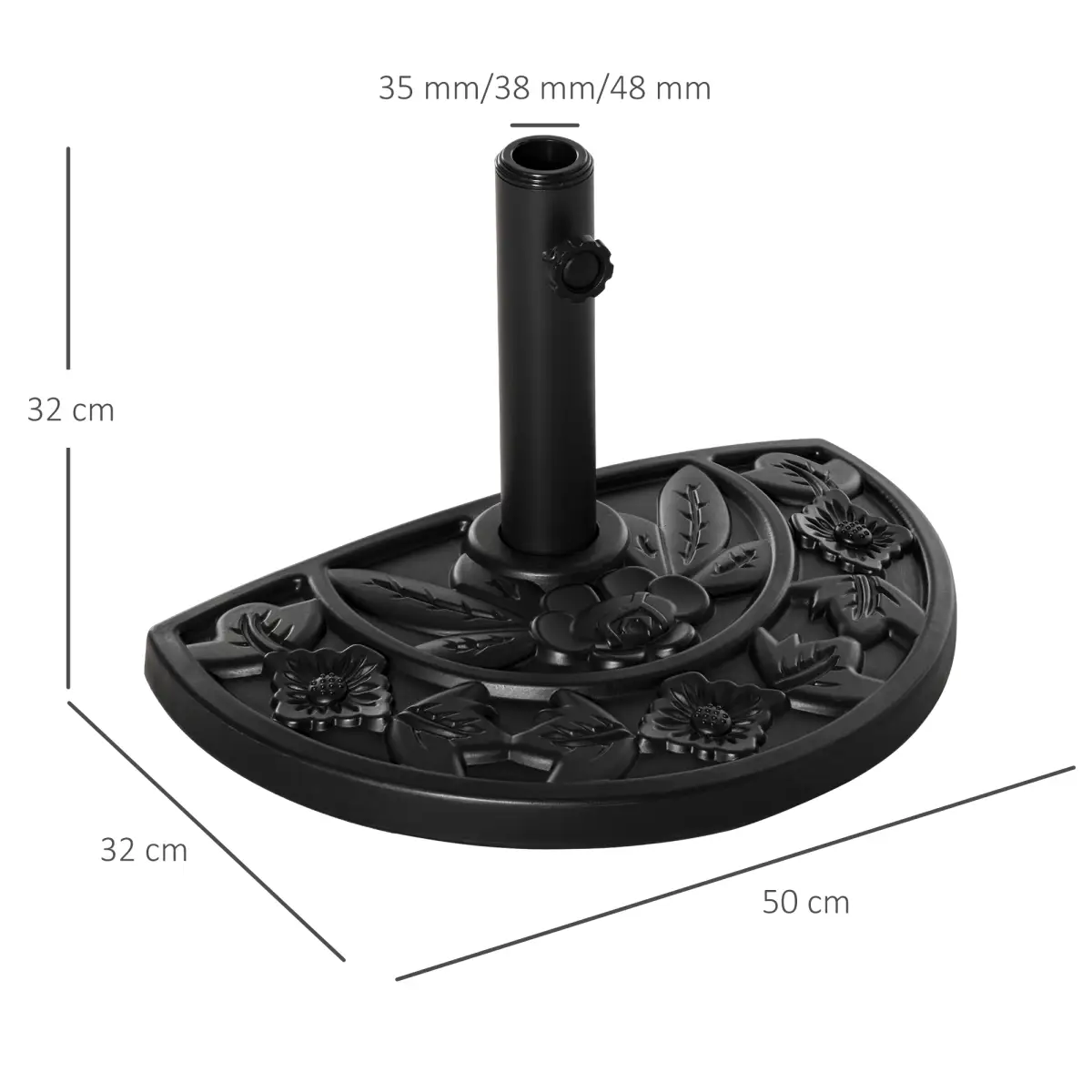 Half Round Parasol Base Weighted Umbrella Holder Stand Balcony Black by Outsunny
