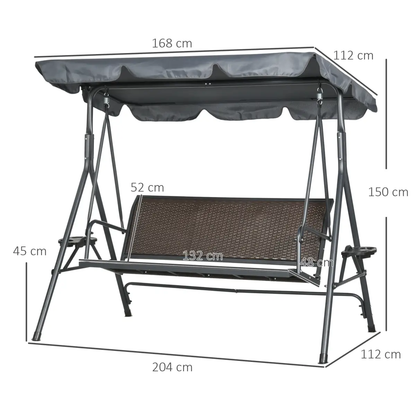 Outsunny 3 Seater Garden Swing Seat Bench with Adjustable Canopy, Rattan Seat by Outsunny
