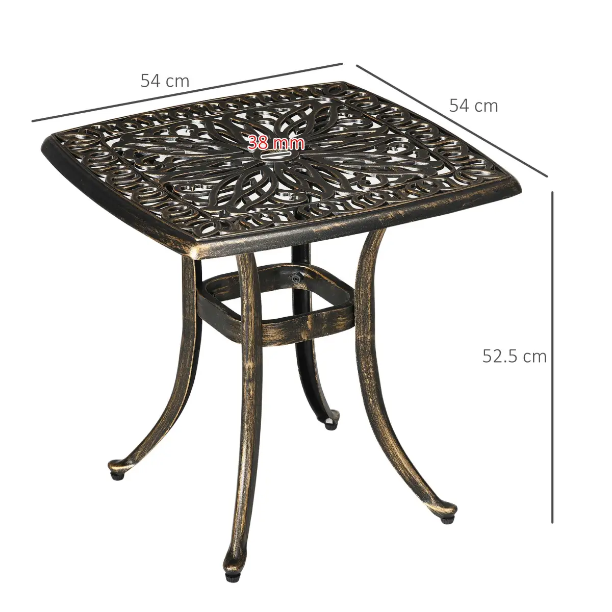 Outsunny 54 x 54cm Aluminium Outdoor Garden Side Table w/ Umbrella Hole, Bronze by Outsunny