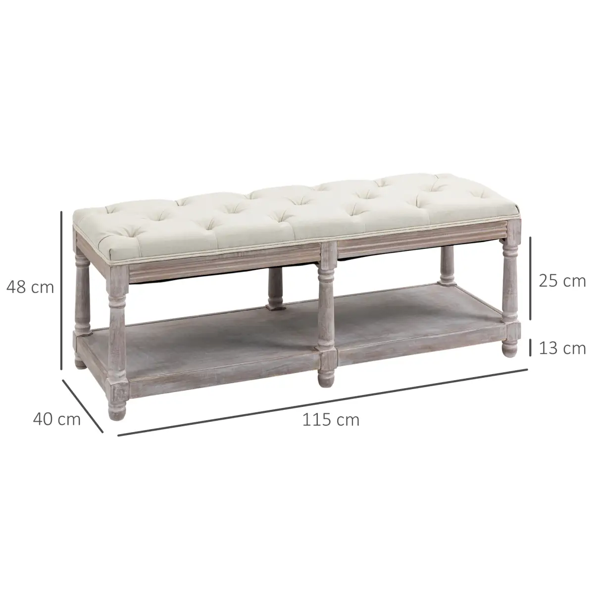 HOMCOM 2-Tier Bed End Bench, Vintage Stool Button Tufted Seat Cream White by Unbranded