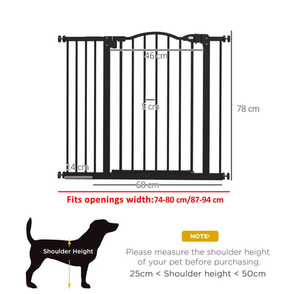 PawHut 74-94cm Adjustable Metal Pet Gate Safety Barrier w/ Auto-Close Black by PawHut