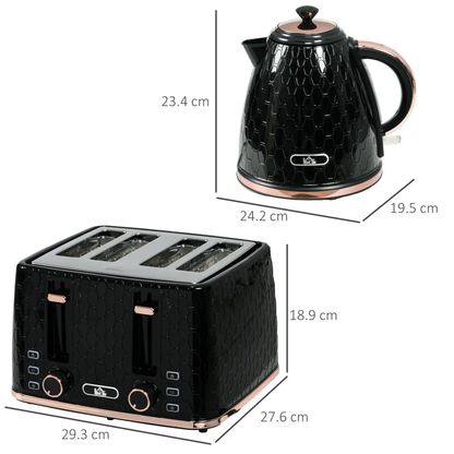 HOMCOM 1.7L Kettle and Toaster Set with Defrost, Reheat and Crumb Tray, Black by HOMCOM