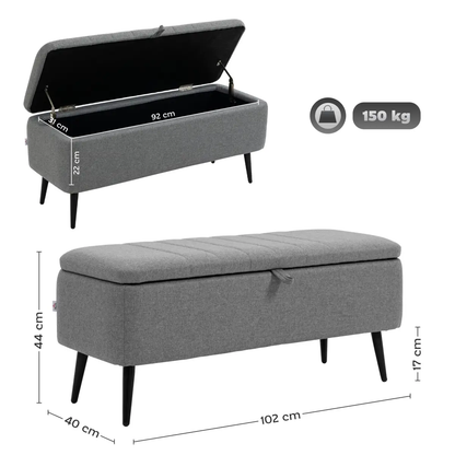 Storage Ottoman Bench, Linen Fabric Footstool with Steel Legs Grey by HOMCOM