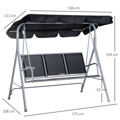 Outdoor 3-Seater Swing Chair-Black by Outsunny