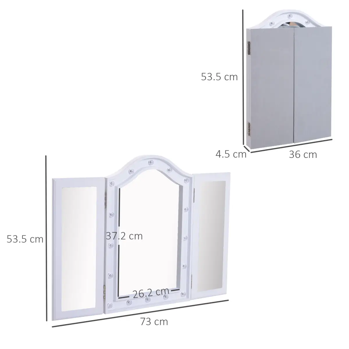 Lighted Tri-Fold Vanity Mirror Large Cosmetic Mirror LED Lights White by HOMCOM